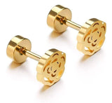Titanium Gold Rose Circle Back Screw on Studs Pair, Hypoallergenic
