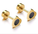 Titanium Silver Heart Circle Back Screw on Studs Pair, Hypoallergenic