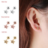 Silver Stud Earrings, Titanium, Minimalist Star Crystal Screw Studs Pair