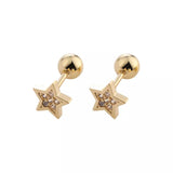 Silver Stud Earrings, Titanium, Minimalist Star Crystal Screw Studs Pair