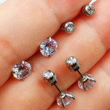 Gold Stud Earrings, Titanium, Minimalist Star Crystal Screw Studs Pair