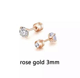 Gold Stud Earrings, Titanium, Minimalist Star Crystal Screw Studs Pair