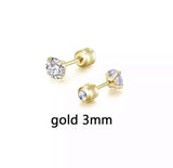 Gold Stud Earrings, Titanium, Minimalist Star Crystal Screw Studs Pair